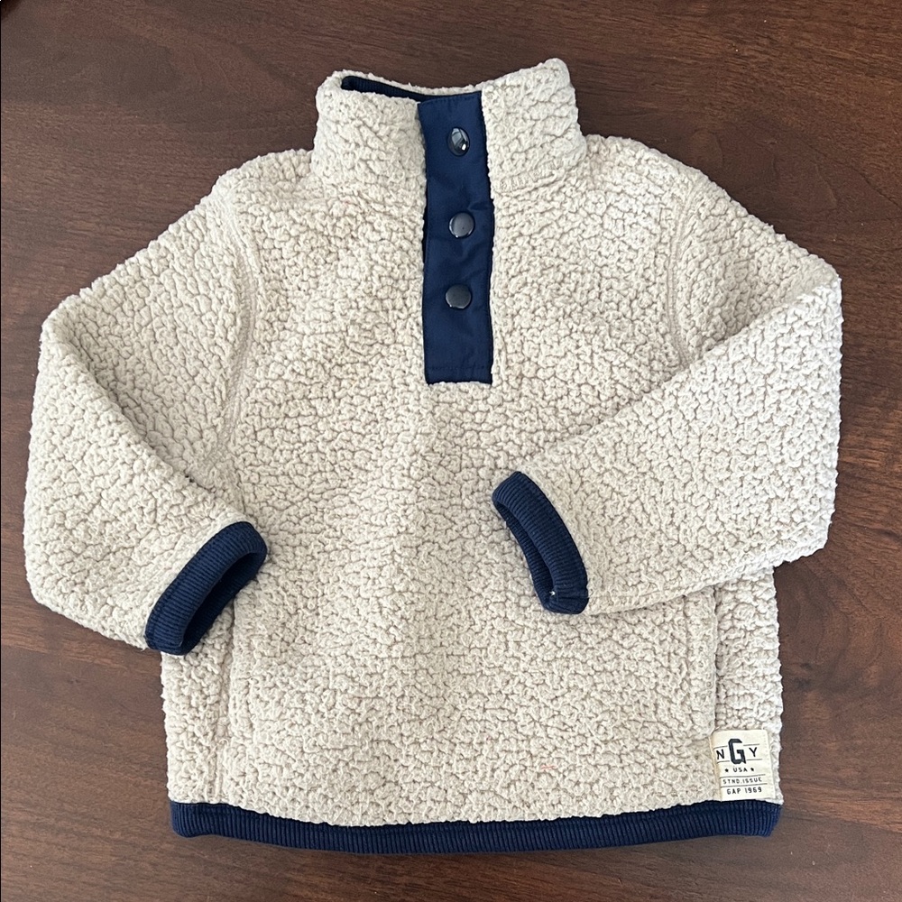 Baby Gap Cream and Navy Kids Sherpa quarter Pullover